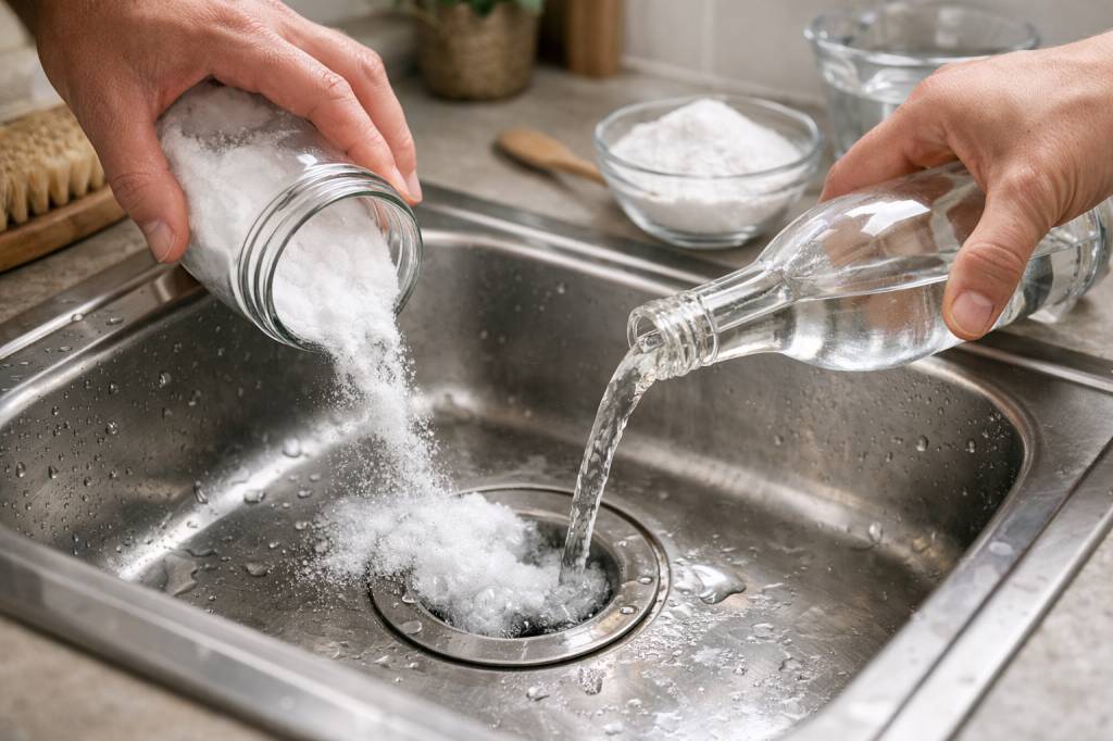 Astuces naturelles pour déboucher les canalisations avec vinaigre blanc et bicarbonate