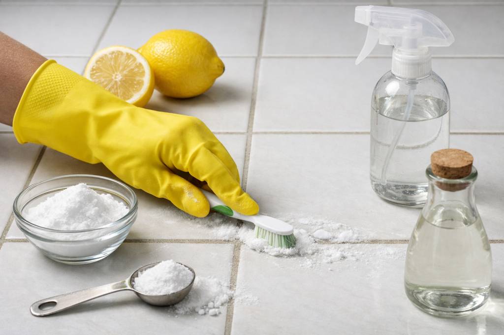 Entretenir ses joints de carrelage au naturel avec bicarbonate, citron et vinaigre blanc